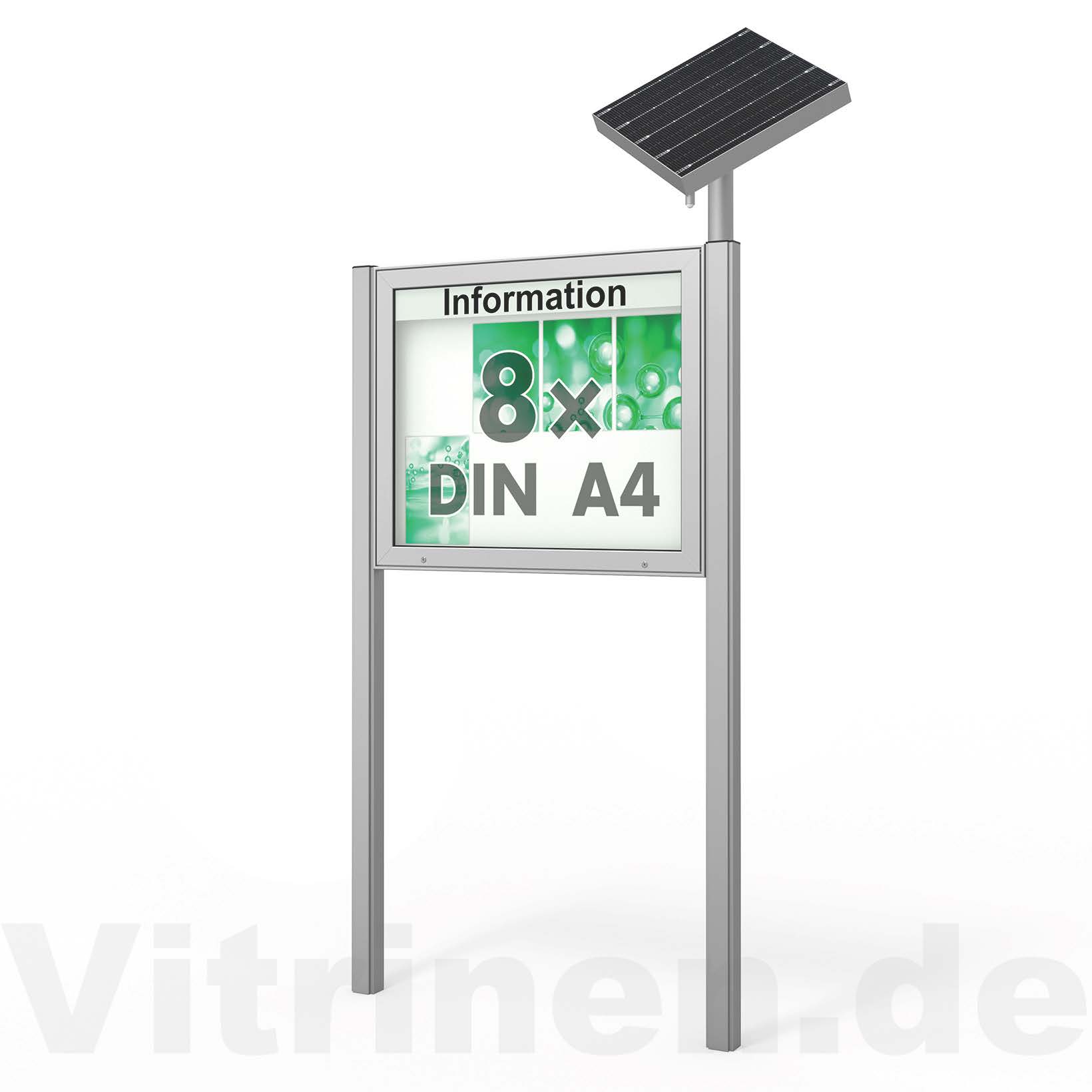 8 x DIN A4 Schaukasten Plenum eckig - der "Klassiker" mit Solar-Modul und Pfosten - Bautiefe 210mm 8 x DIN A4 Schaukasten Plenum eckig - der "Klassiker" mit Solar-Modul und Pfosten - Bautiefe 210mm