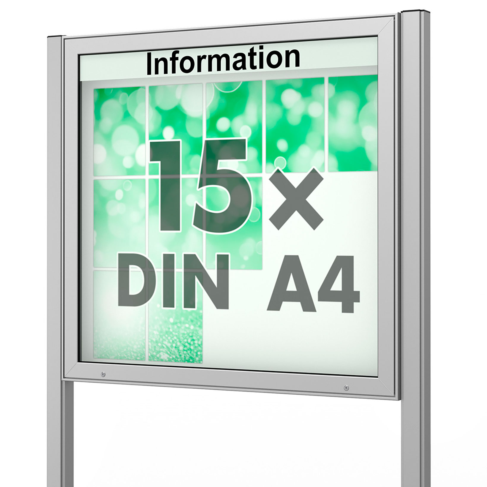 15 x DIN A4 Schaukasten Plenum eckig - der "Klassiker" - 100mm Bautiefe - mit Pfosten und optionaler LED-Beleuchtung